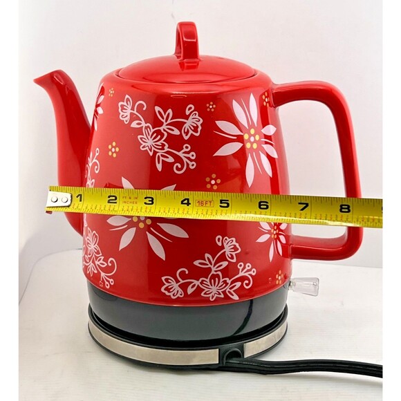 Temptations Porcelain Electric Tea Kettle Red White Flower Temp-tations K51504 - Picture 9 of 9